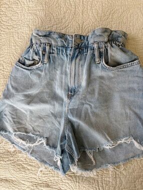 All Saints Palmer Light Wash Denim Paperbag Waist Shorts